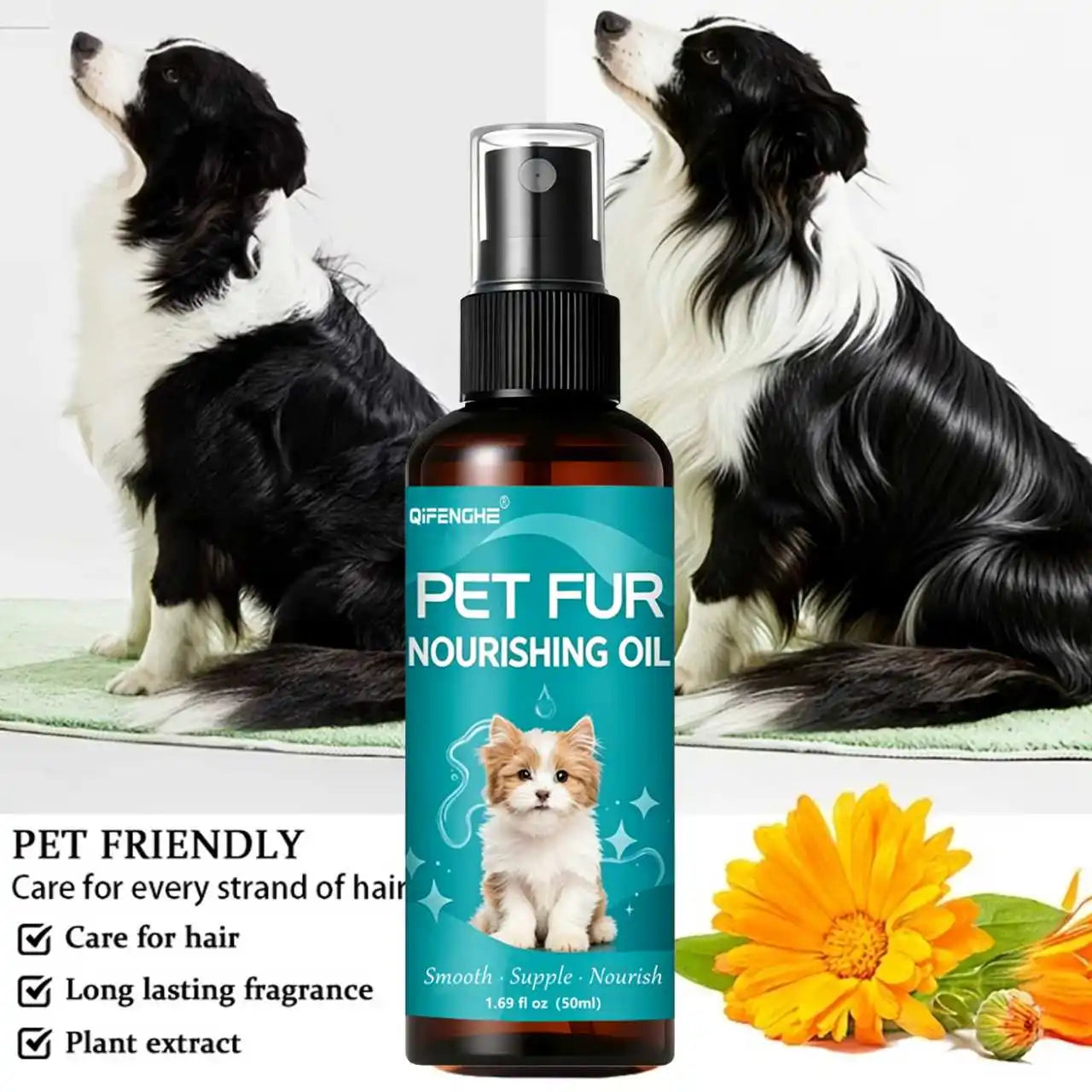 QIFENGHE 50ml Pet Fur Nourishing Oil, Dog Cat Hair Softener Serum, Reduce Tangling & Shedding, Leave-In Fur Conditioner for Shin
