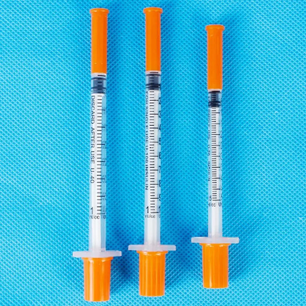 10Pcs 1ml Disposable Veterinary Syringe Plastic Sterile Syringe Orange Cap With Needles For Pet Farm Animal Cattle Sheep Horses