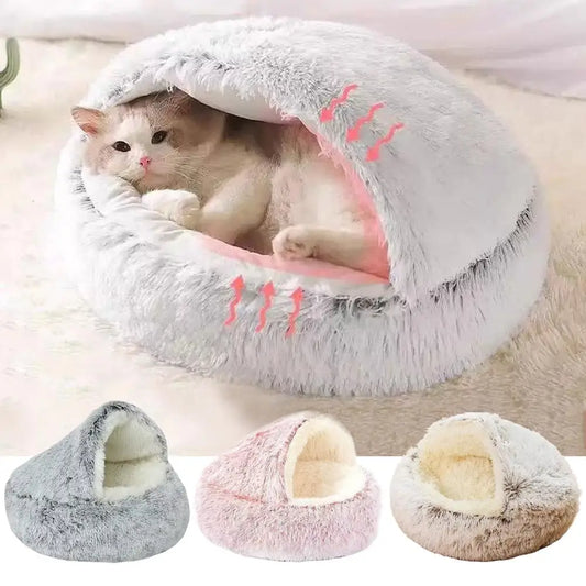 Soft Plush Pet Bed with Cover Round Cat Bed Pet Mattress Warm Cat Dog 2 in 1 Sleeping Nest Cave for Small Dogs Or Cats