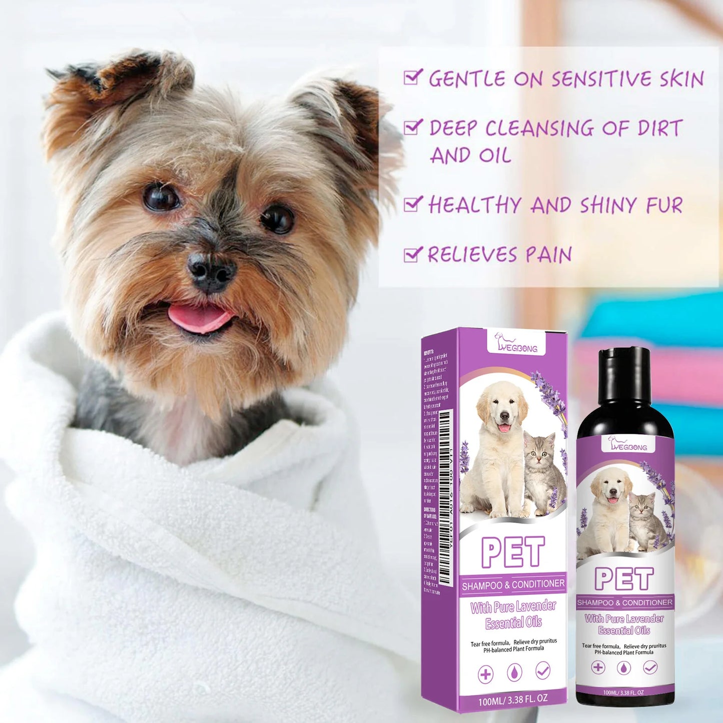 Puppy Kitten Shampoo PH Balanced Moisturizing Coat Anti Mite Flea Killer Relieve Dry Itchy Skin Fragrance Pet Grooming Body Wash