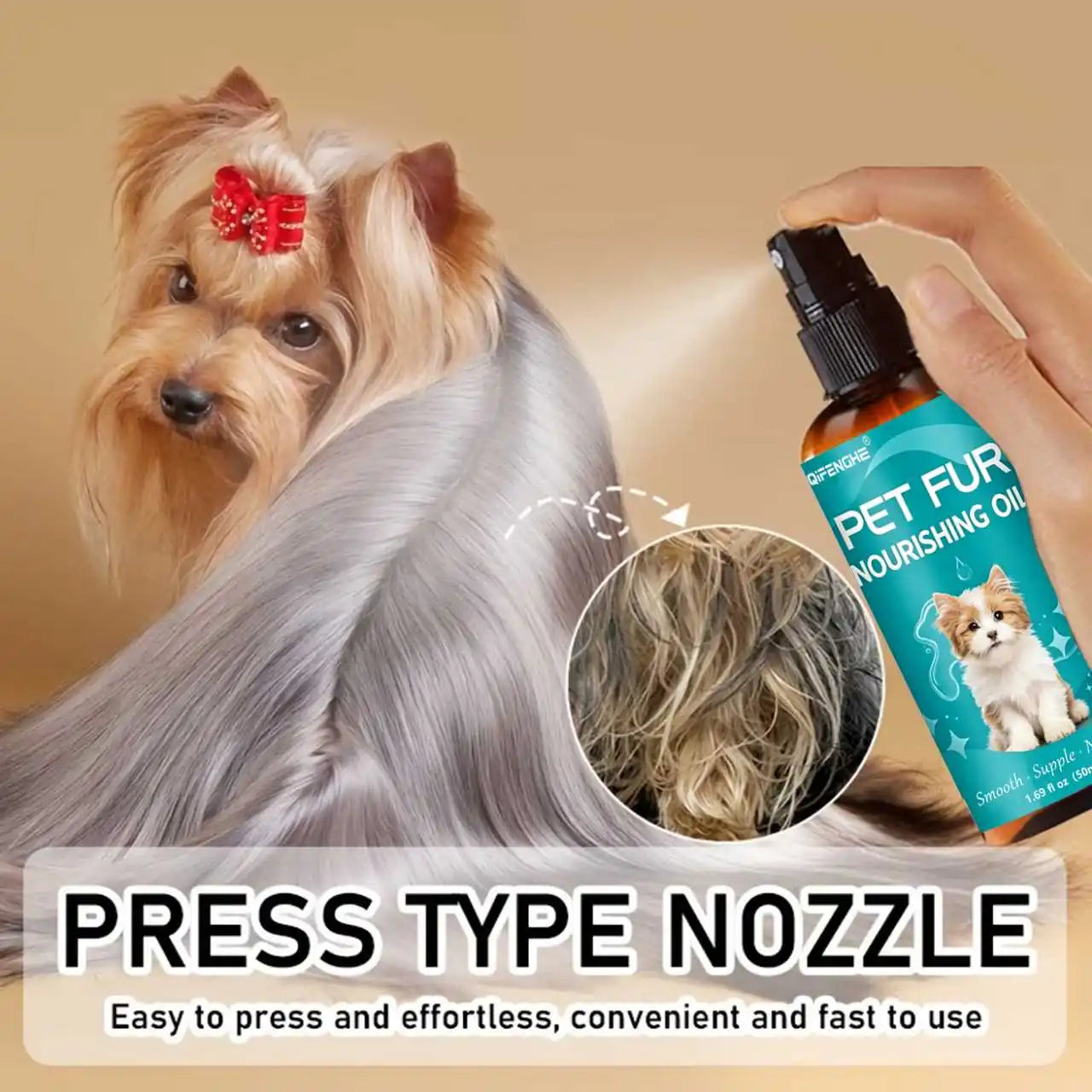 QIFENGHE 50ml Pet Fur Nourishing Oil, Dog Cat Hair Softener Serum, Reduce Tangling & Shedding, Leave-In Fur Conditioner for Shin