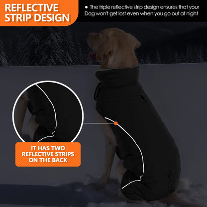 Dog Coat, Waterproof Winter Jacket,Warm Windproof Jacket, Reflective Adjustable Turtleneck Coats for Dogs with Hook & Loop