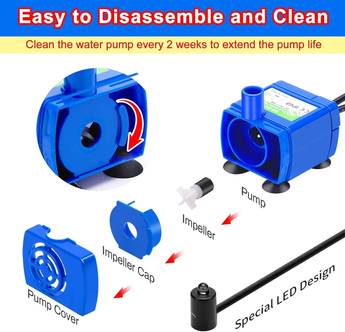Water Pump LED Light Pet Cat Water Fountain Motor Replacement for Cat Flowers Drinking Bowl Dispenser Pet Accessories