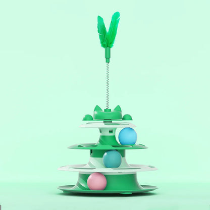 Cat Toys for Self-Entertainment: Interactive Turntable, Teaser Wand, Balls - Anti-Boredom for Kittens & Adult Cats,